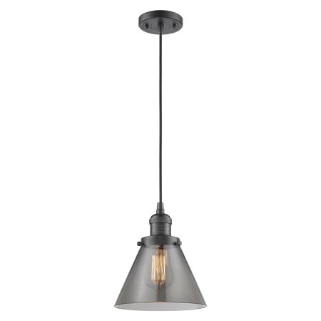 Innovations Lighting 1 Light Large Cone 8In. Oiled Rubbed Bronze Mini Pendant With Smoked Glass, 507805 201C-OB-G43